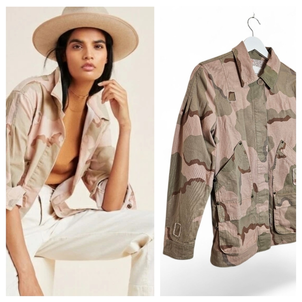 Anthropologie Jacket XS Lida Pink Camo Utility Cargo Military Field Distressed
